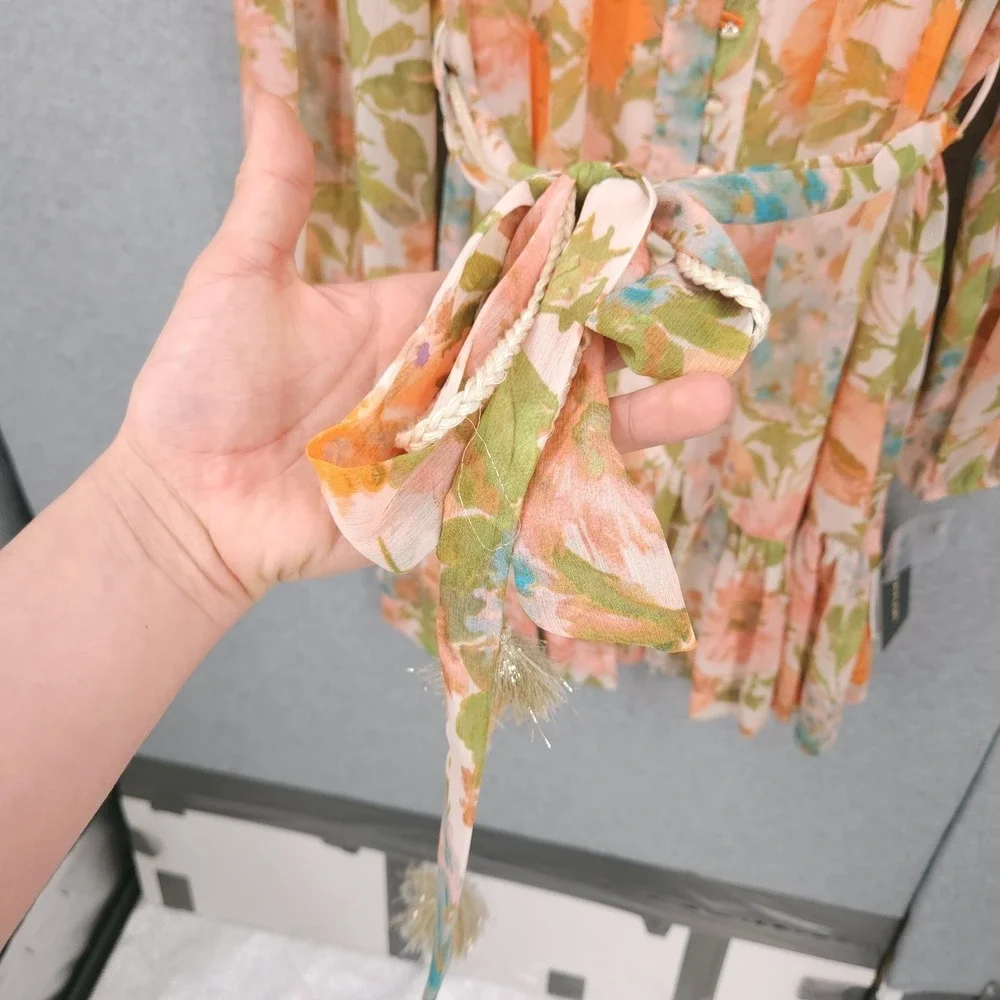 Taylor Printed Button Front Long Sleeve Floral Dress w Slip Womens Size 16 NWT